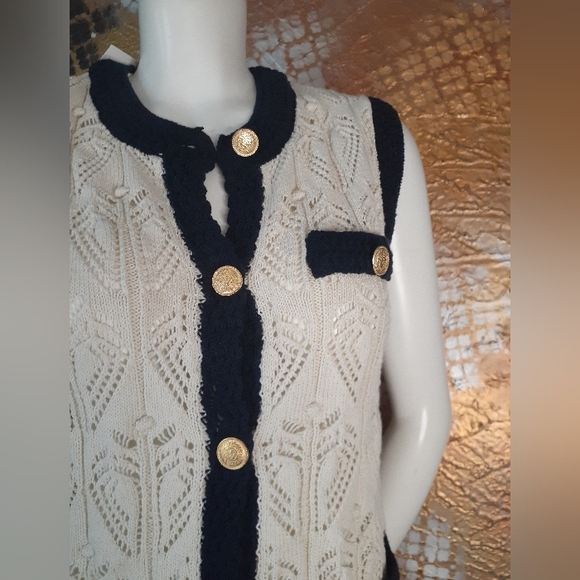 NWOT Zara Cream and Navy Cardigan Vest - Picture 8 of 12
